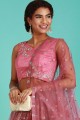 Net Party Lehenga Choli in Rose gold with Embroidered