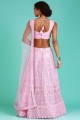 Party Lehenga Choli in Net with Pink Embroidered