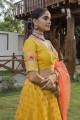 Net Party Lehenga Choli in Yellow with Stone with moti