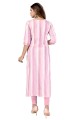 Pink Straight Kurti in Cotton with Weaving