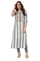 Grey Straight Kurti in Cotton with Weaving