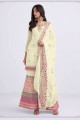 Georgette Palazzo Suit with Embroidered in Light yellow