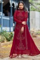 Chikankari Gown Dress in Maroon Faux georgette