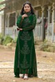 Gown Dress in Green Faux georgette with Chikankari