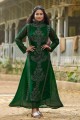 Gown Dress in Green Faux georgette with Chikankari