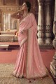 Resham,zari,embroidered Viscose Saree in Baby pink with Blouse