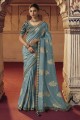 Resham,zari,embroidered Viscose Saree in Sky blue with Blouse