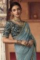 Resham,zari,embroidered Viscose Saree in Sky blue with Blouse