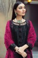 Embroidered Faux georgette Eid Palazzo Suit in Black with Dupatta