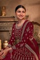 Georgette Maroon Anarkali Suit in Embroidered