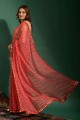Chiffon Saree in Red with Mirror,embroidered,printed