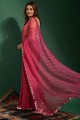 Chiffon Saree in Pink with Mirror,embroidered,printed