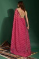 Chiffon Saree in Pink with Mirror,embroidered,printed