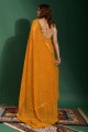 Mirror,embroidered,printed Chiffon Saree in Yellow with Blouse