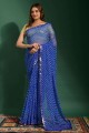 Mirror,embroidered,printed Chiffon Blue Saree with Blouse