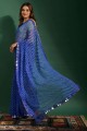 Mirror,embroidered,printed Chiffon Blue Saree with Blouse