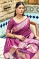 Saree in Wine  Silk with Embroidered