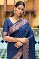 Silk Saree with Embroidered in Blue