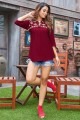 Maroon Rayon Indo Western Kurti with Embroidered
