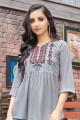 Rayon Indo Western Kurti with Embroidered in Grey
