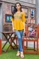 Rayon Embroidered Yellow Indo Western Kurti with Dupatta