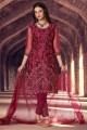 Maroon Net Pakistani Suit with Embroidered