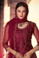 Maroon Net Pakistani Suit with Embroidered