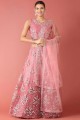 Embroidered Net Pink Party Lehenga Choli with Dupatta