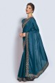 Teal blue Party Wear Saree with Zari,embroidered Silk