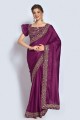 Silk Zari,embroidered Wine  Party Wear Saree with Blouse