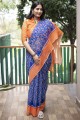 Cotton Saree in Blue with Digital print