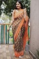 Digital print Saree in Brown Cotton