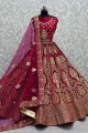 Velvet Wedding Lehenga Choli in Pink with Stone with moti