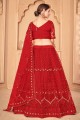 Red Net Wedding Lehenga Choli with Embroidered