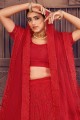 Red Wedding Lehenga Choli in Net with Embroidered
