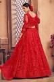 Net Wedding Lehenga Choli in Red with Embroidered