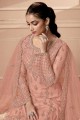 Net Pakistani Suit with Embroidered in Pink