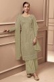 Grey Net Pakistani Suit with Embroidered