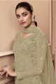 Grey Net Pakistani Suit with Embroidered