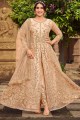 Peach Net Embroidered Anarkali Suit with Dupatta