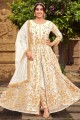 Embroidered Anarkali Suit in Cream Net