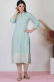 Embroidered Viscose Straight Kurti in Sky blue