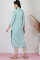 Embroidered Viscose Straight Kurti in Sky blue