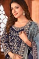 Anarkali Suit in Blue Velvet with Embroidered