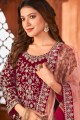 Anarkali Suit in Maroon Velvet with Embroidered