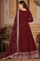 Embroidered Anarkali Suit in Maroon Faux georgette