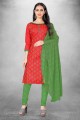 Salwar Kameez in Red Cotton with Printed