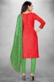 Salwar Kameez in Red Cotton with Printed