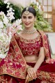 Zari,embroidered,stone with moti Silk Wedding Saree in Maroon with Blouse