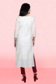 Straight Kurti in White Cotton with Embroidered